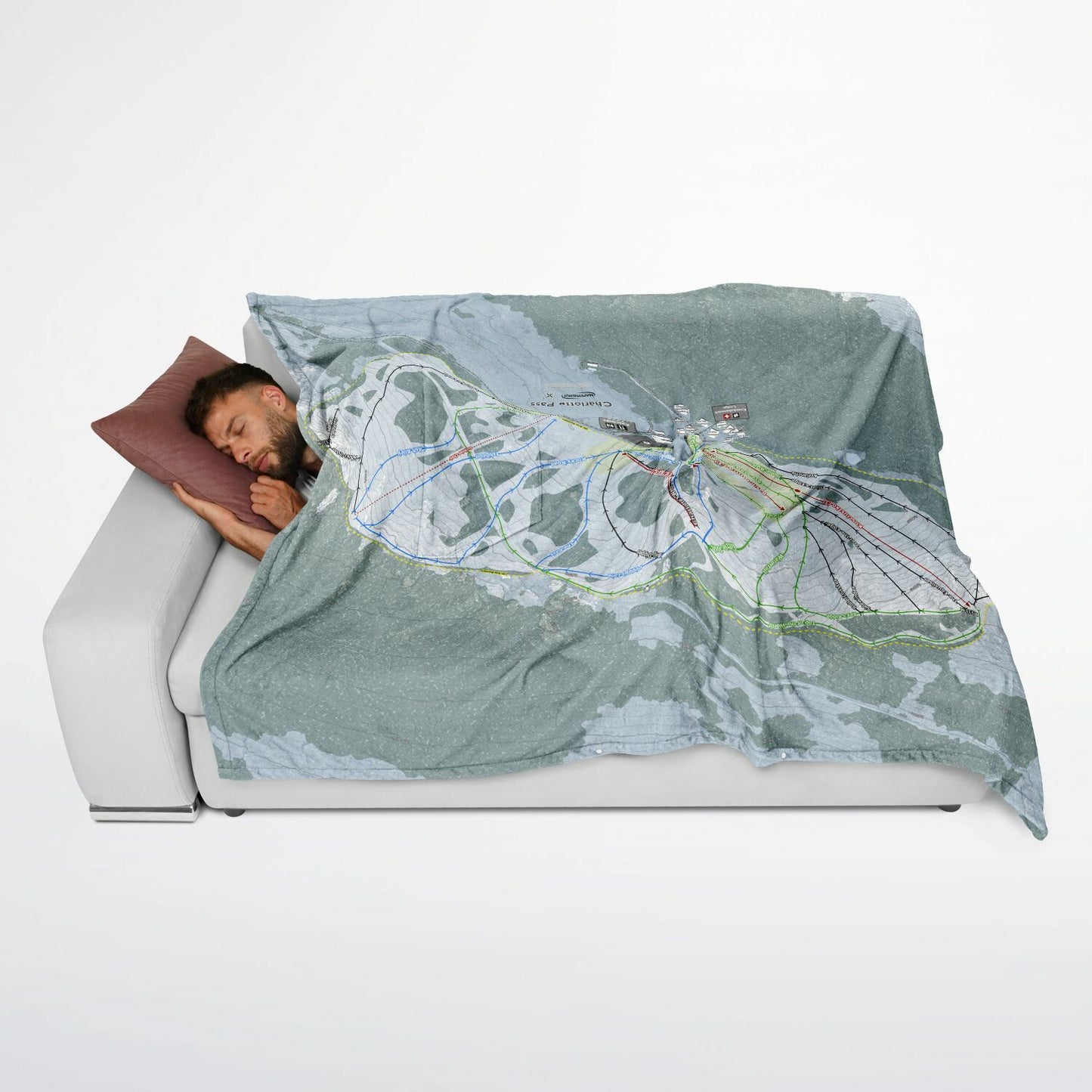 Charlotte Pass, Australia Ski Resort Map Flannel Blanket Poncho - Powderaddicts