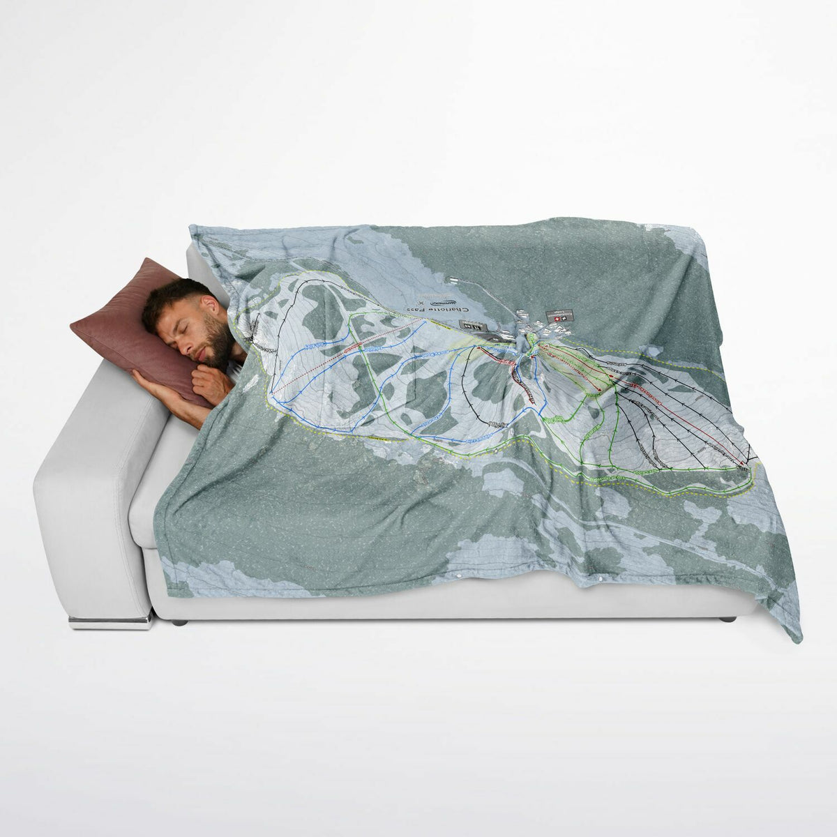 Charlotte Pass, Australia Ski Resort Map Flannel Blanket Poncho