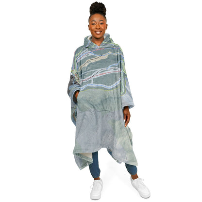 Ski Butternut, Massachusetts Ski Resort Map Flannel Blanket Poncho