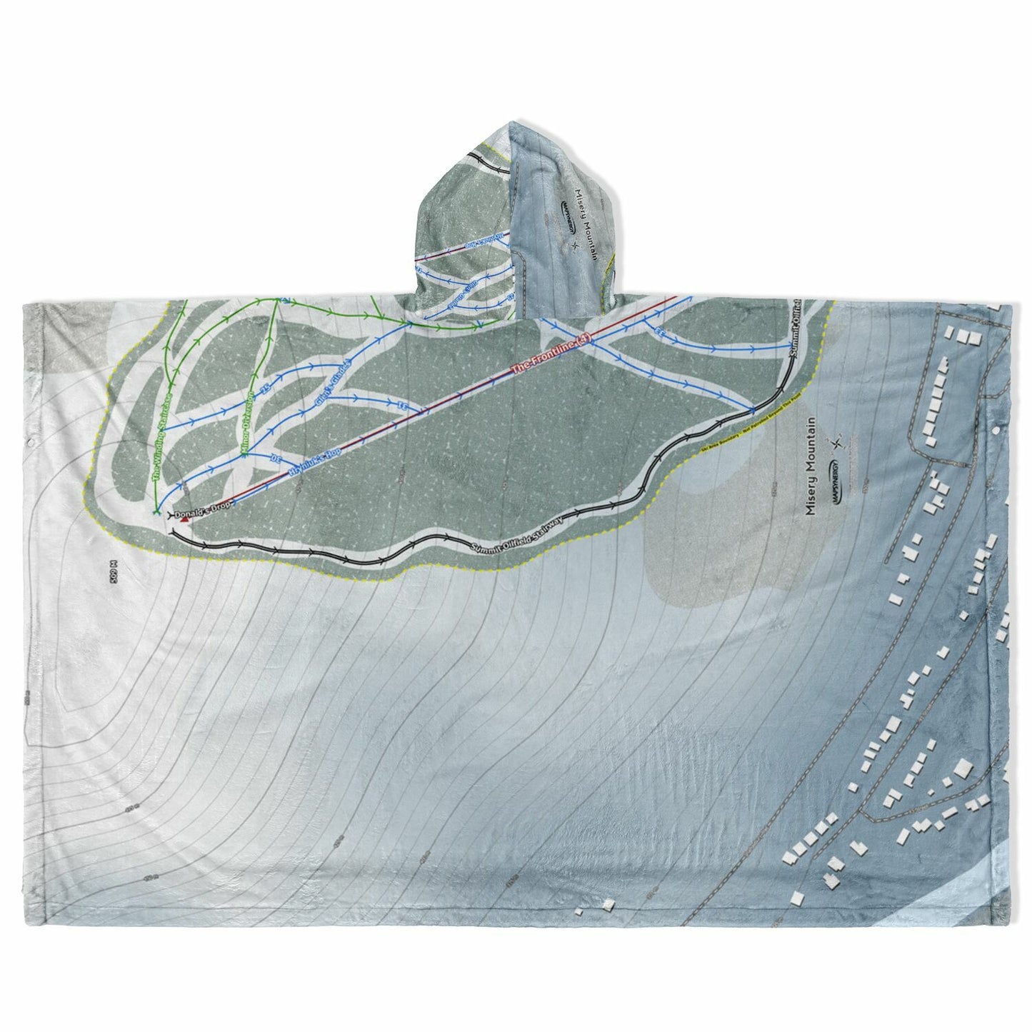 Misery Mountain, Alberta Ski Resort Map Flannel Blanket Poncho