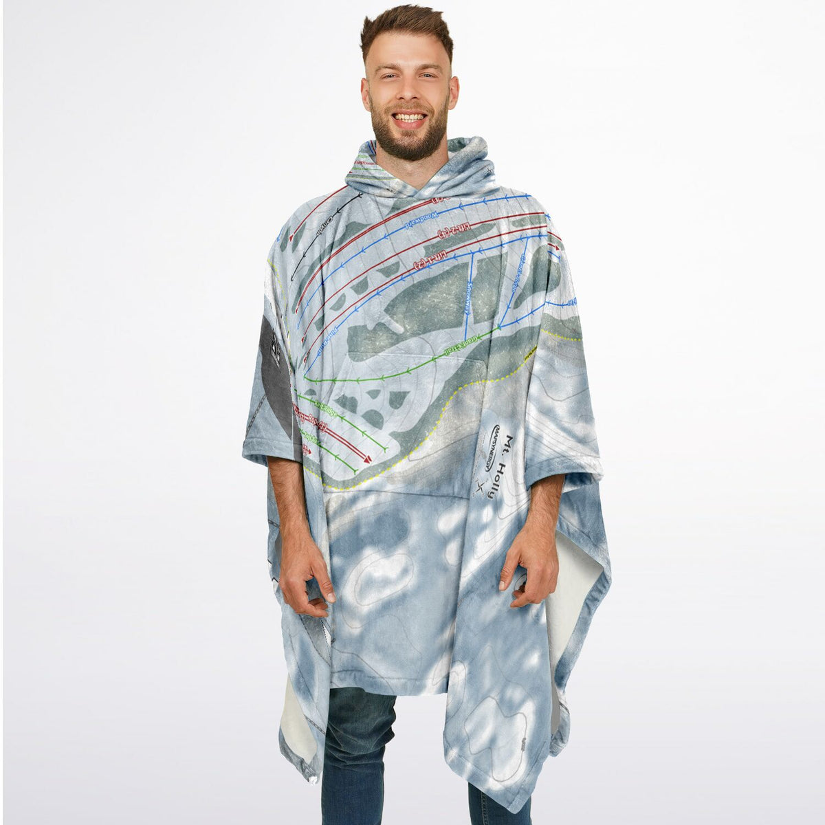 Mt Holly, Michigan Ski Resort Map Flannel Blanket Poncho