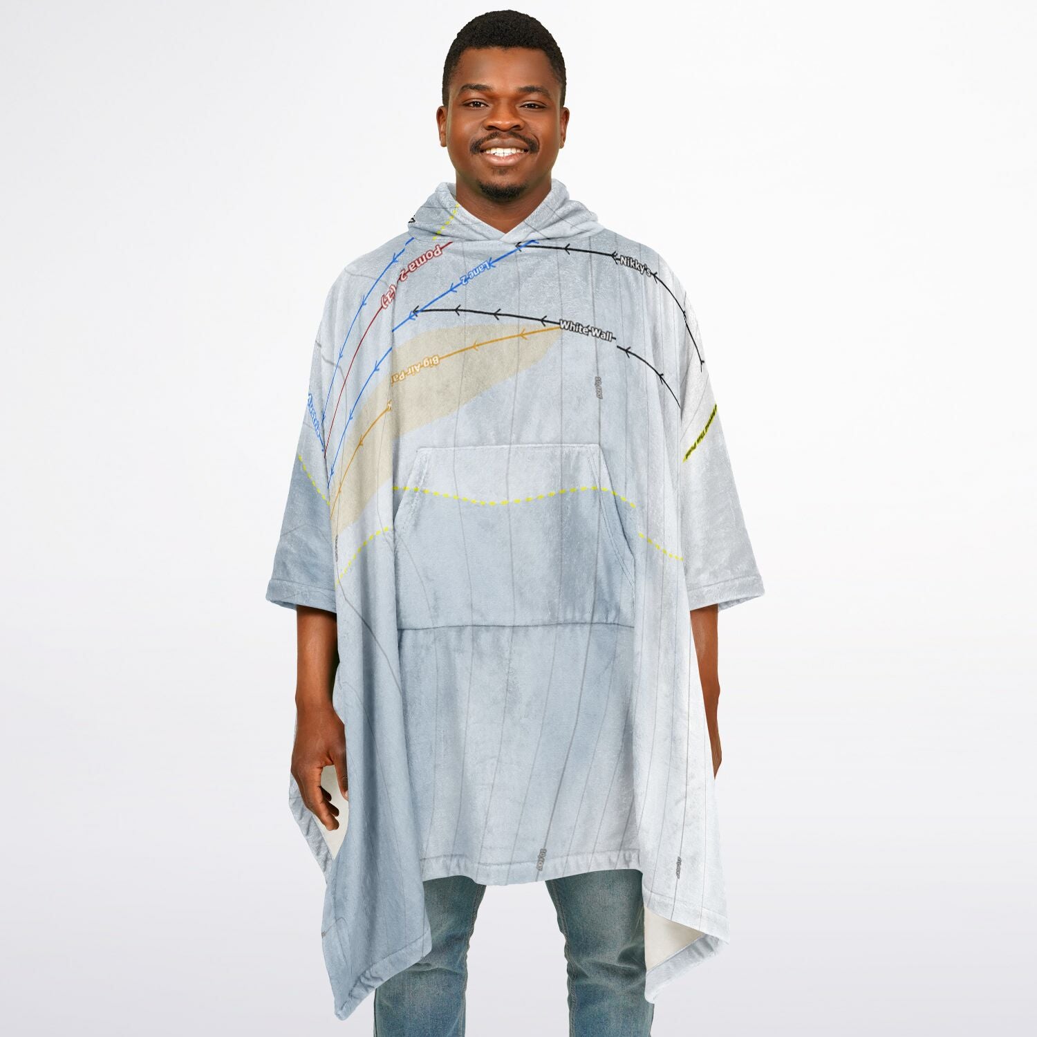 Beartooth Basin, Wyoming Ski Resort Map Flannel Blanket Poncho