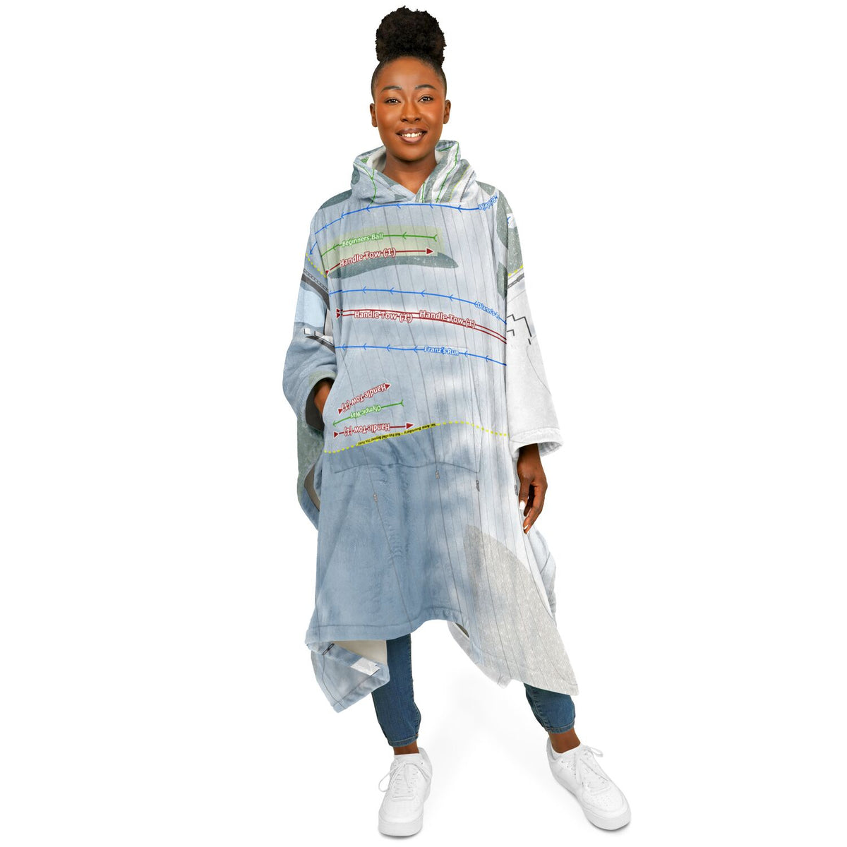 Brantling, New York Ski Resort Map Flannel Blanket Poncho