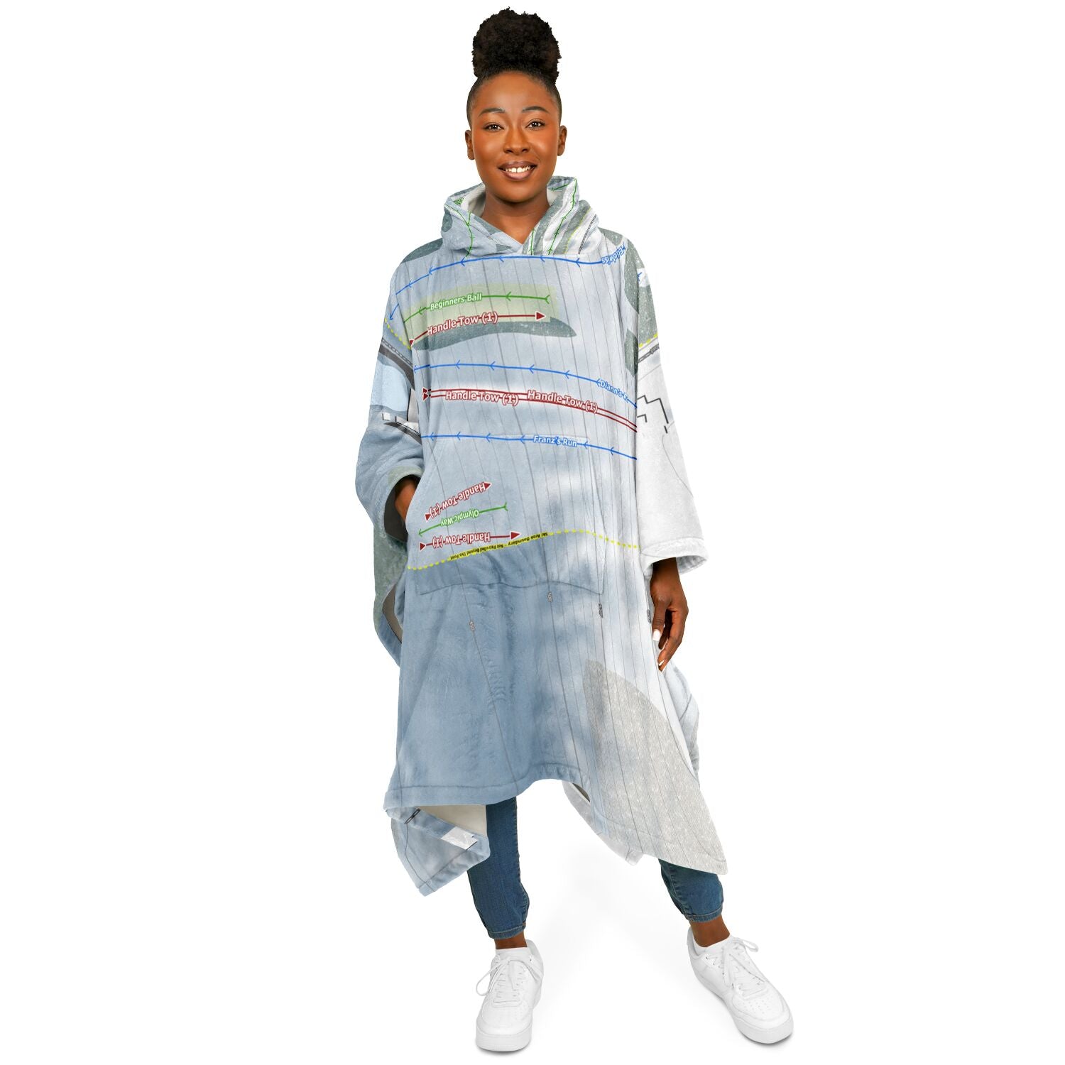 Brantling, New York Ski Resort Map Flannel Blanket Poncho