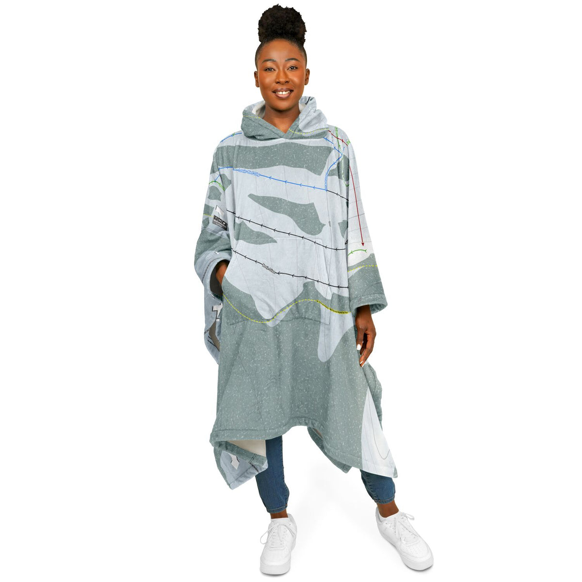 Soda Springs, California Ski Resort Map Flannel Blanket Poncho