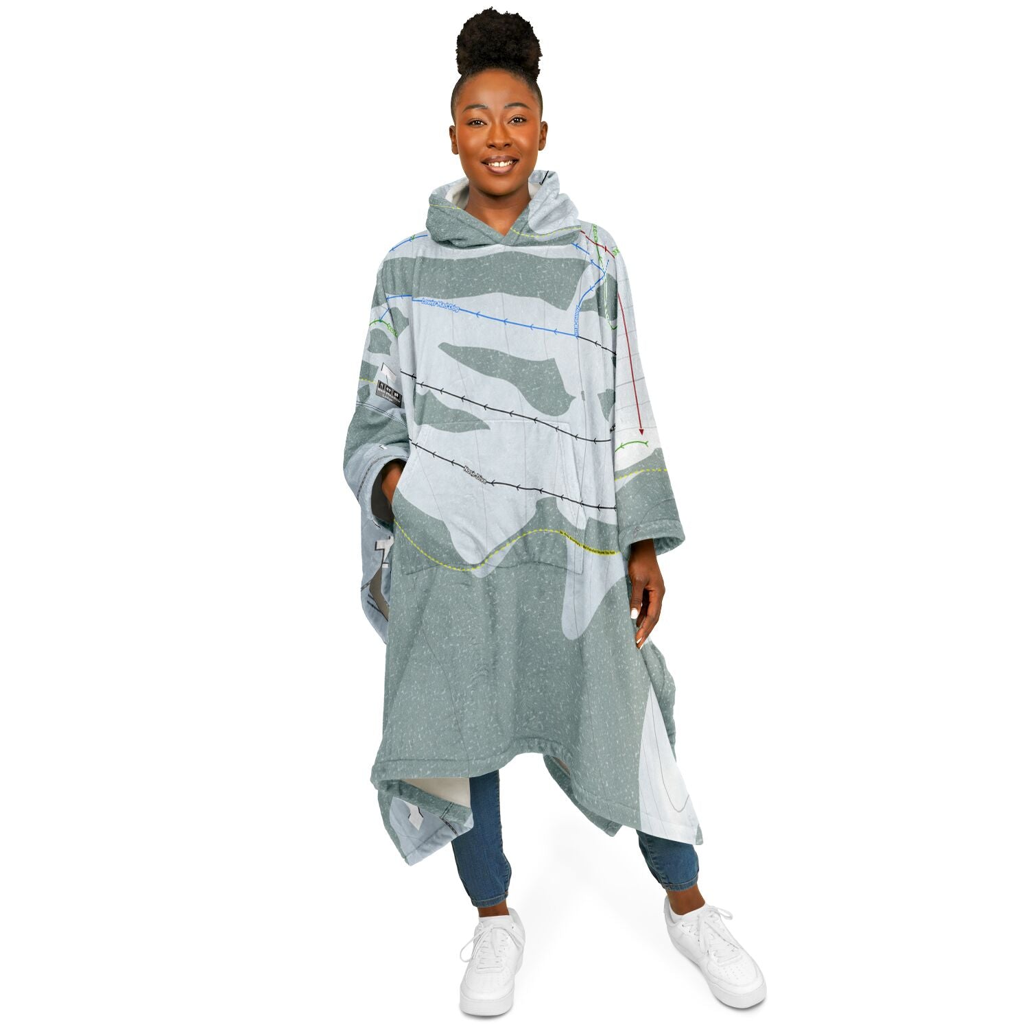 Soda Springs, California Ski Resort Map Flannel Blanket Poncho
