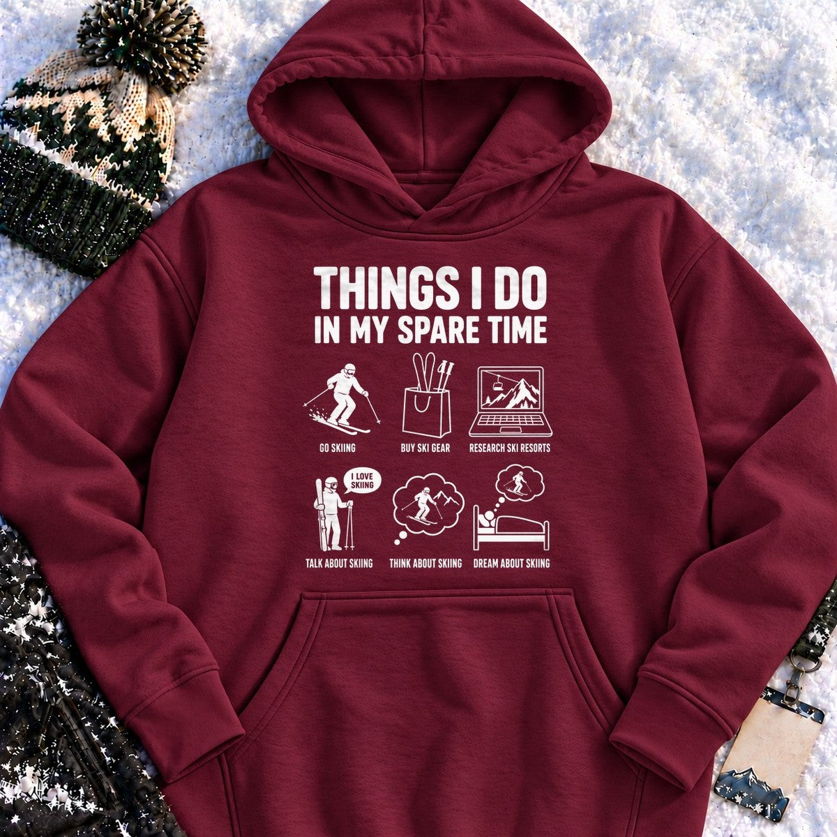 Spare Time Skiing - Hoodie (Maroon)