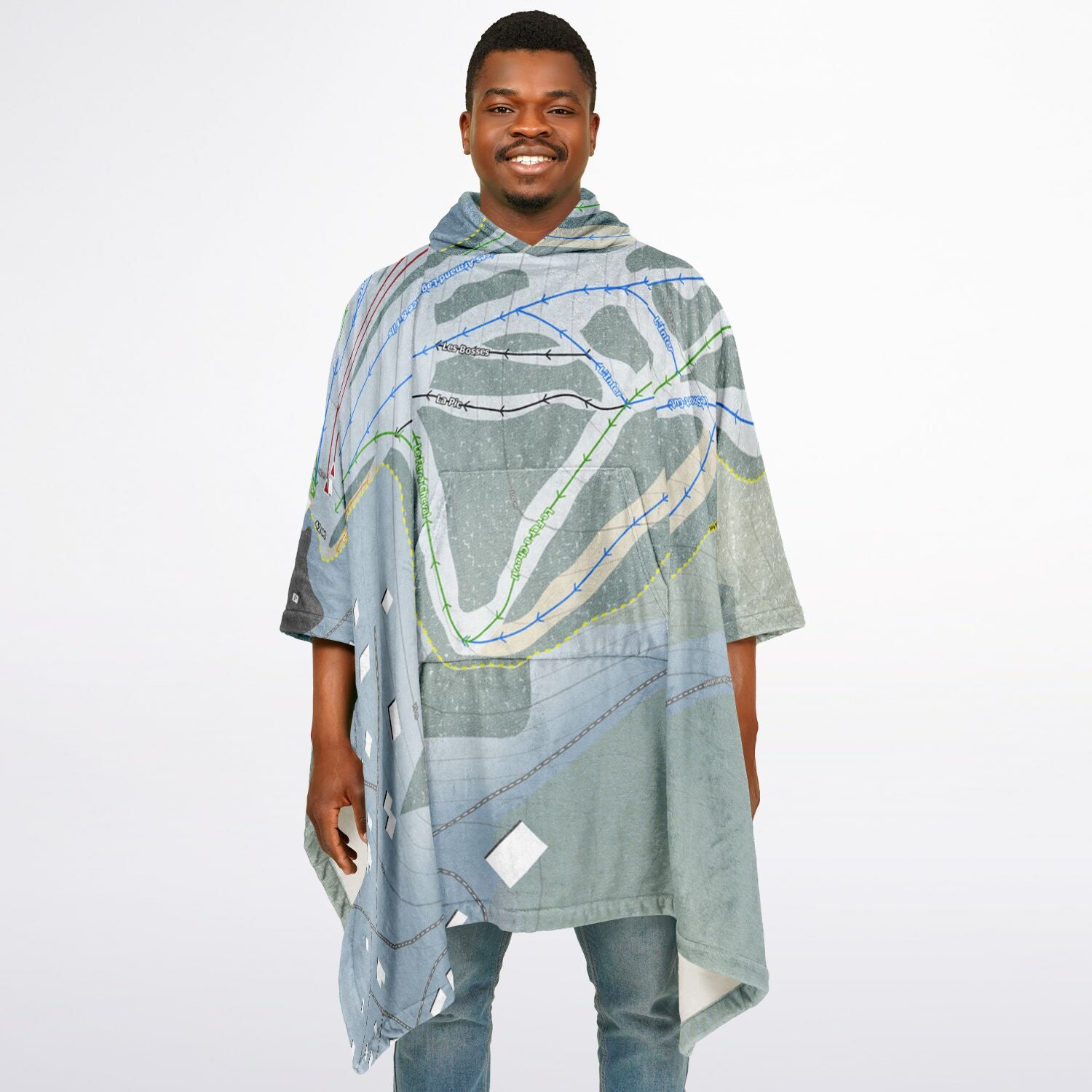 Le Petit Chamonix, Quebec Ski Resort Map Flannel Blanket Poncho