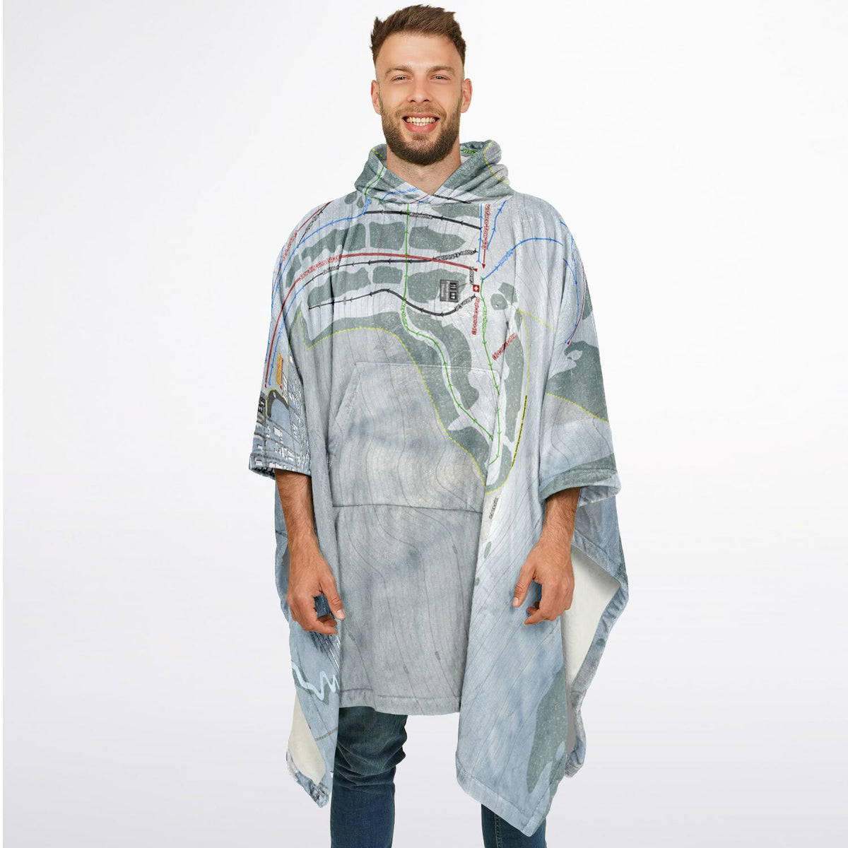 Snow King, Wyoming Ski Resort Map Flannel Blanket Poncho
