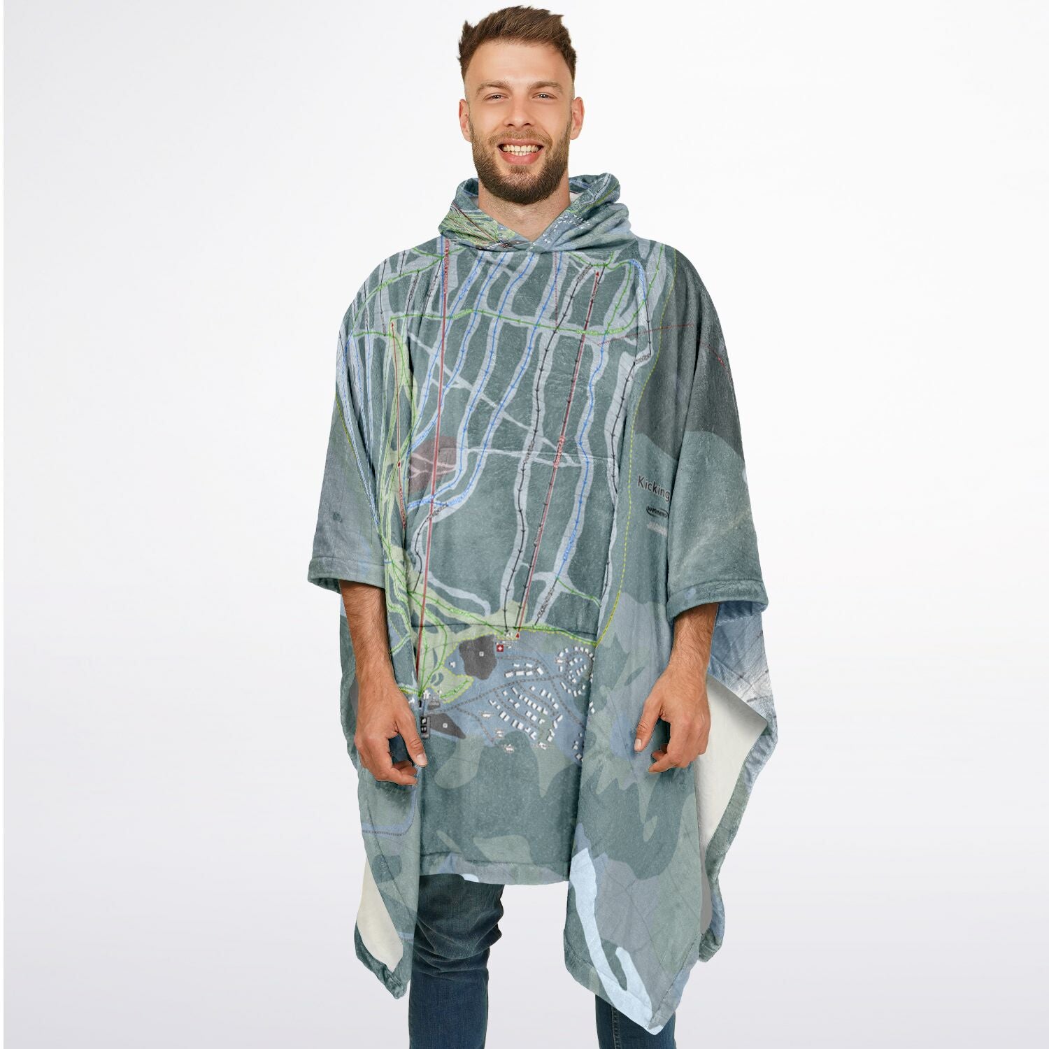 Kicking Horse, British Columbia Ski Resort Map Flannel Blanket Poncho