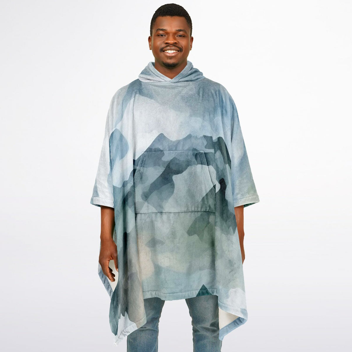 Watercolor Misty Mountain, Flannel Blanket Poncho