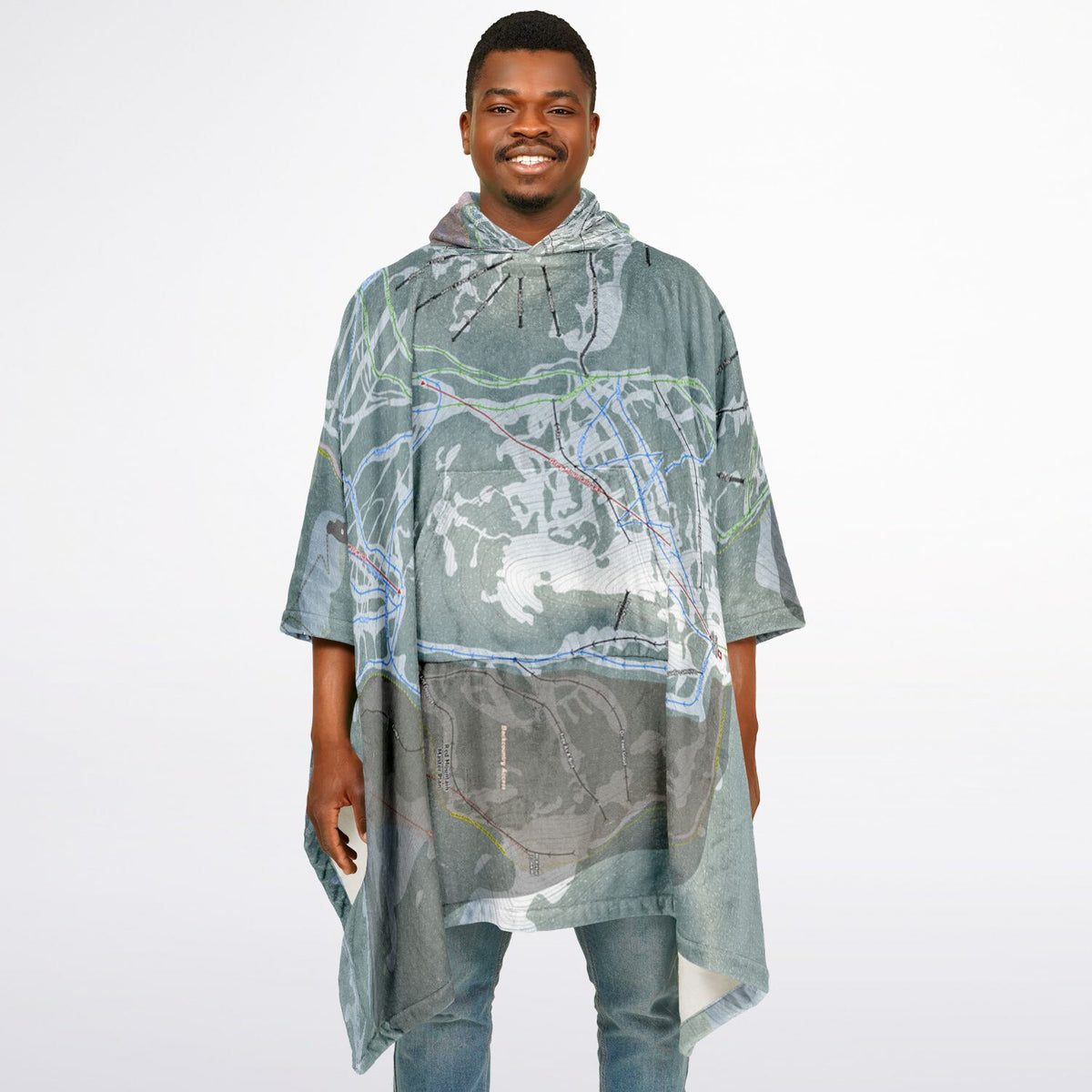 Red Mountain, British Columbia Ski Resort Map Flannel Blanket Poncho