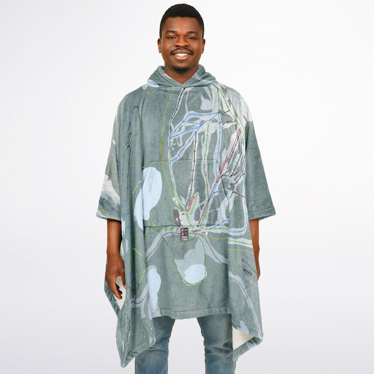 Anthony Lakes, Oregon Ski Resort Map Flannel Blanket Poncho