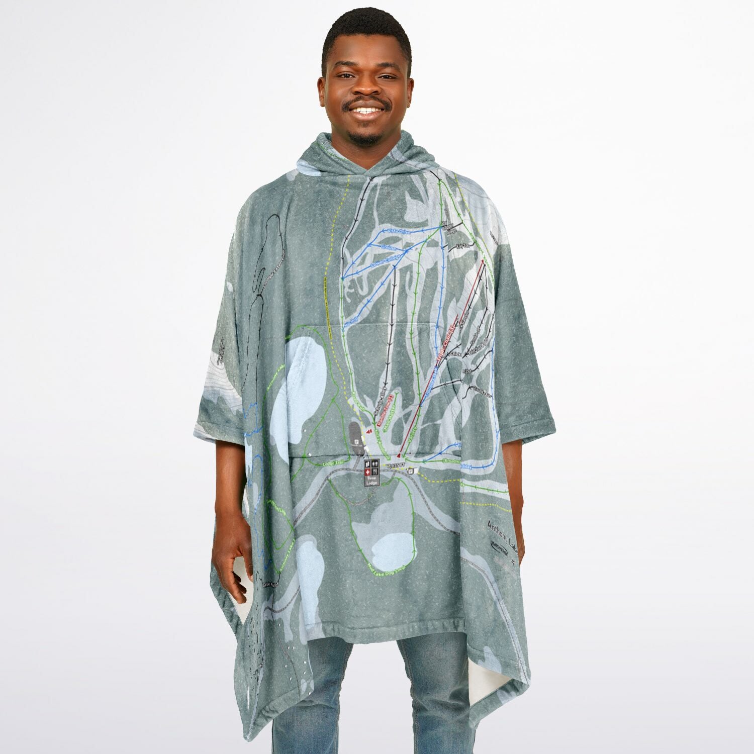 Anthony Lakes, Oregon Ski Resort Map Flannel Blanket Poncho