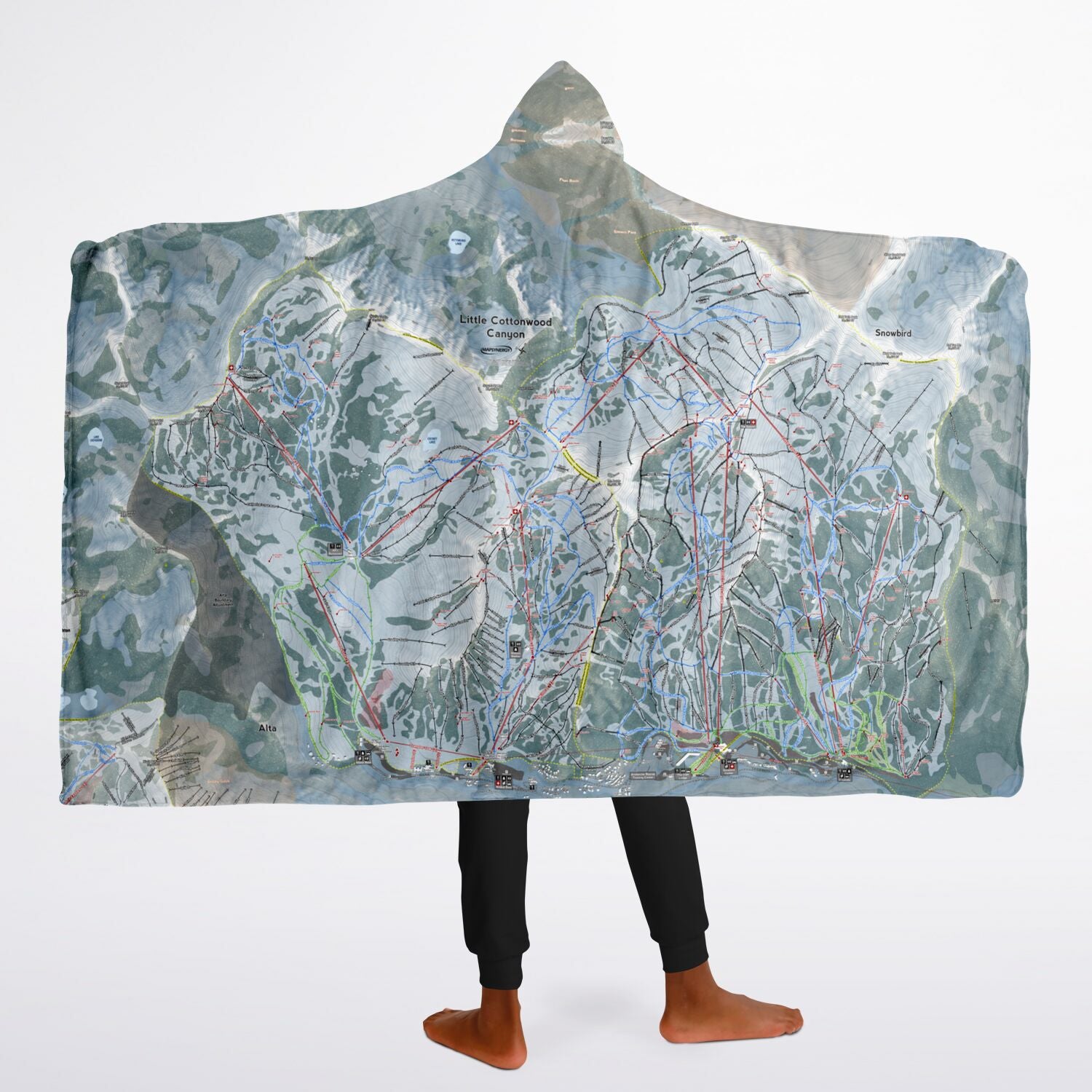 Little Cottonwood, Utah Ski Trail Map - Youth Hooded Blanket