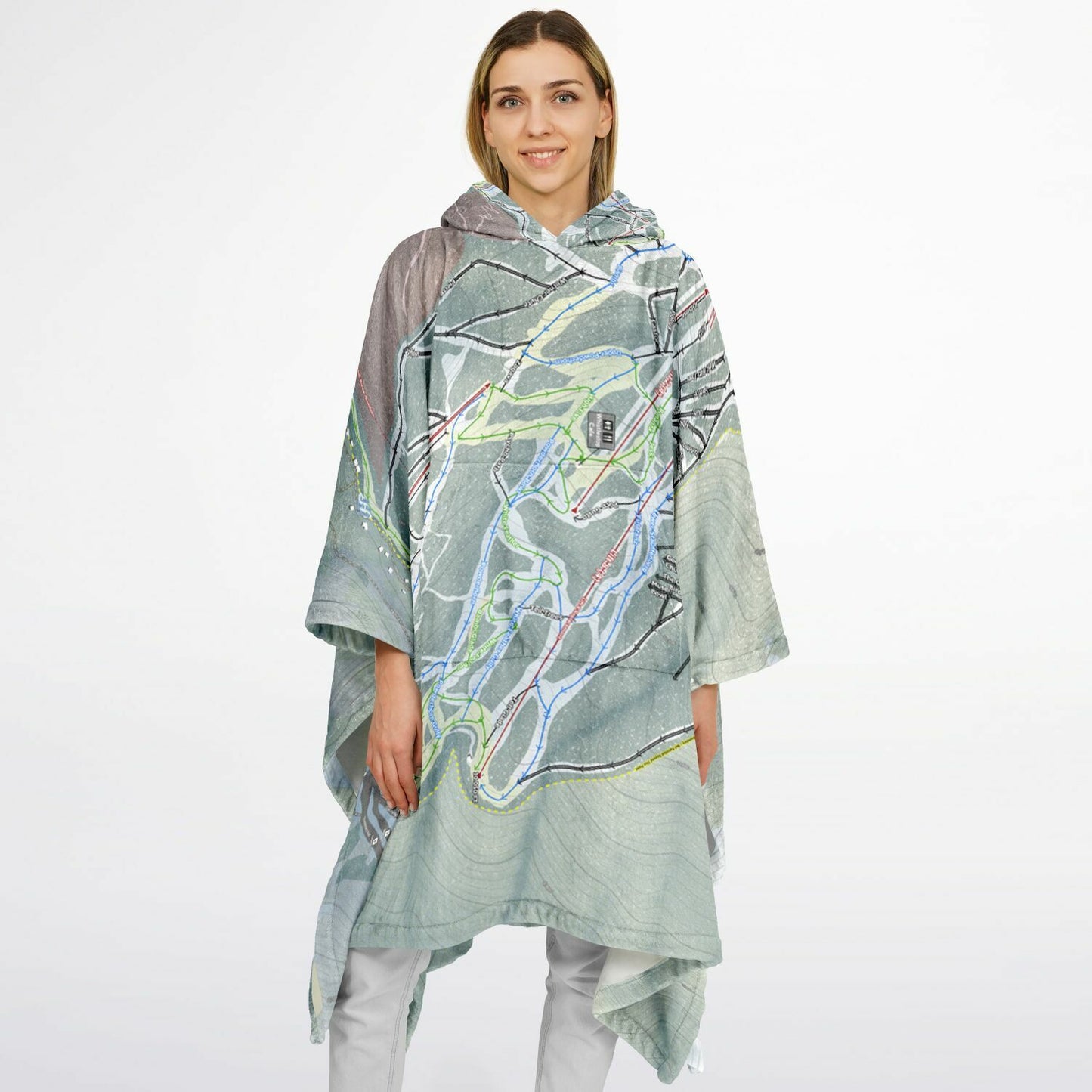 Taos, New Mexico Ski Resort Map Flannel Blanket Poncho
