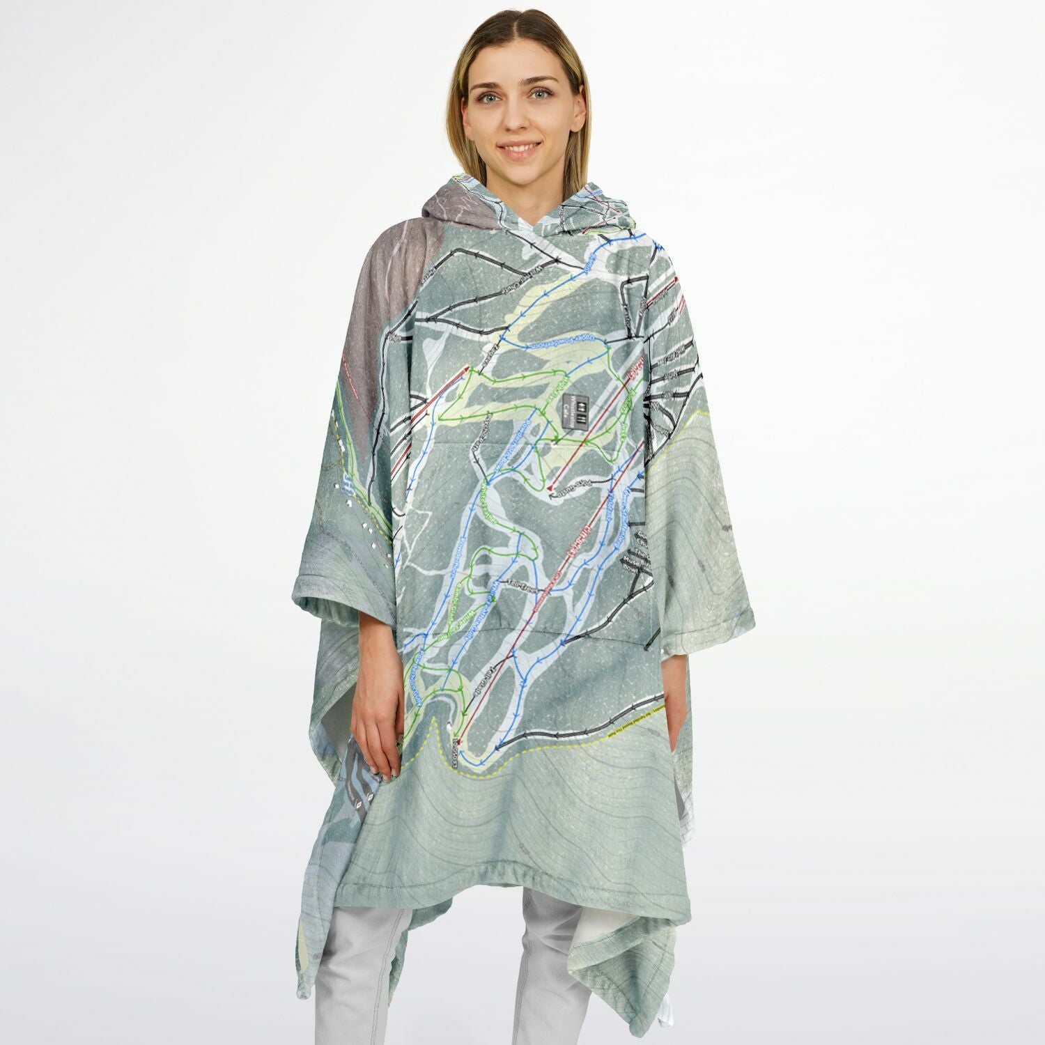Taos, New Mexico Ski Resort Map Flannel Blanket Poncho