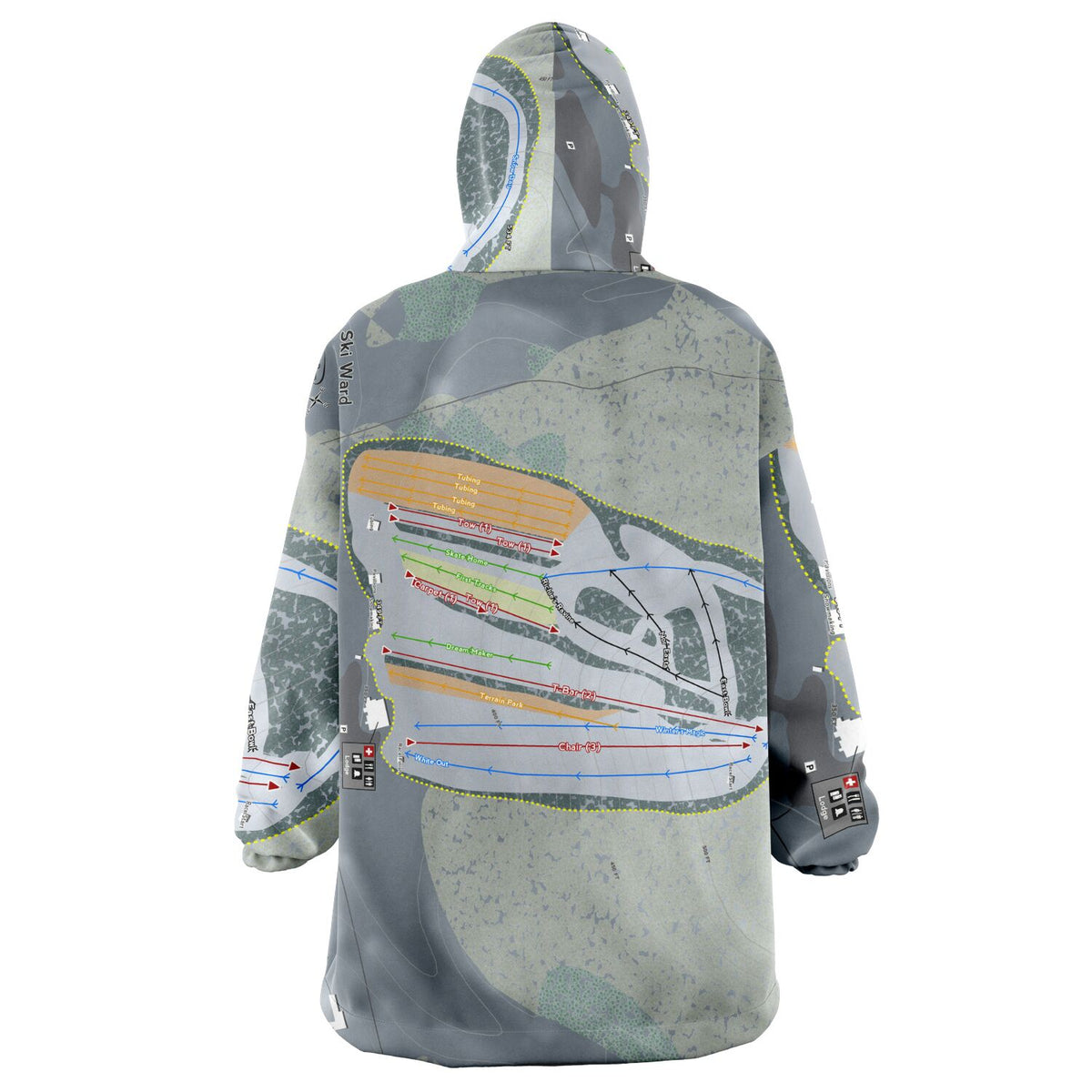 Ski Ward, Massachusetts Ski Trail Map Snug Hoodie