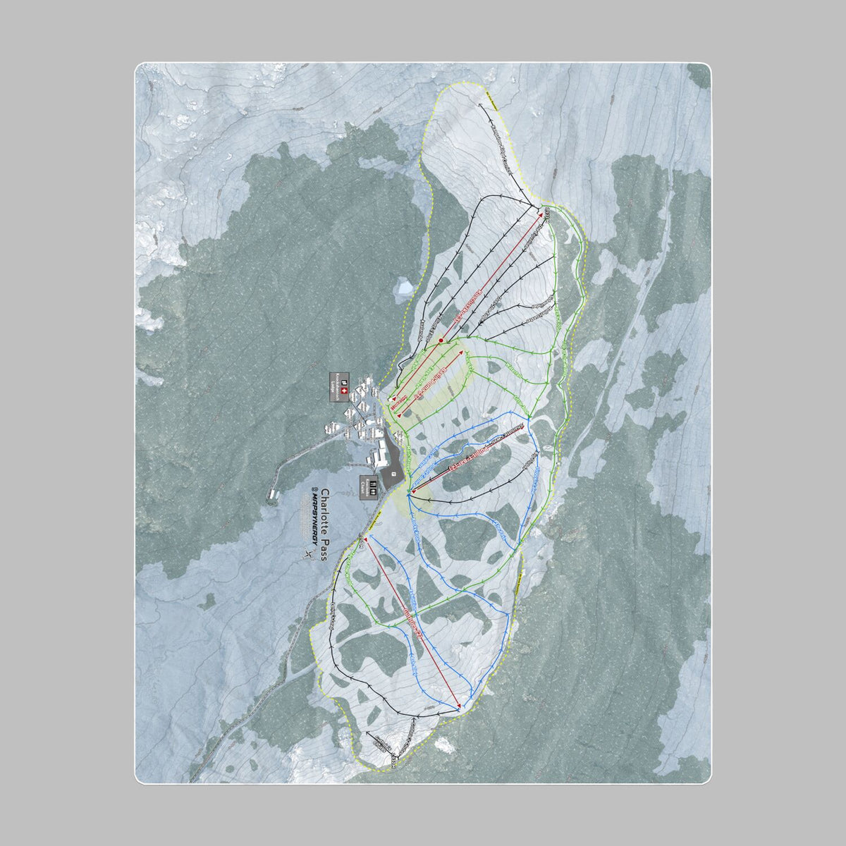 Charlotte Pass, Australia Ski Resort Map Printed Beach Towel