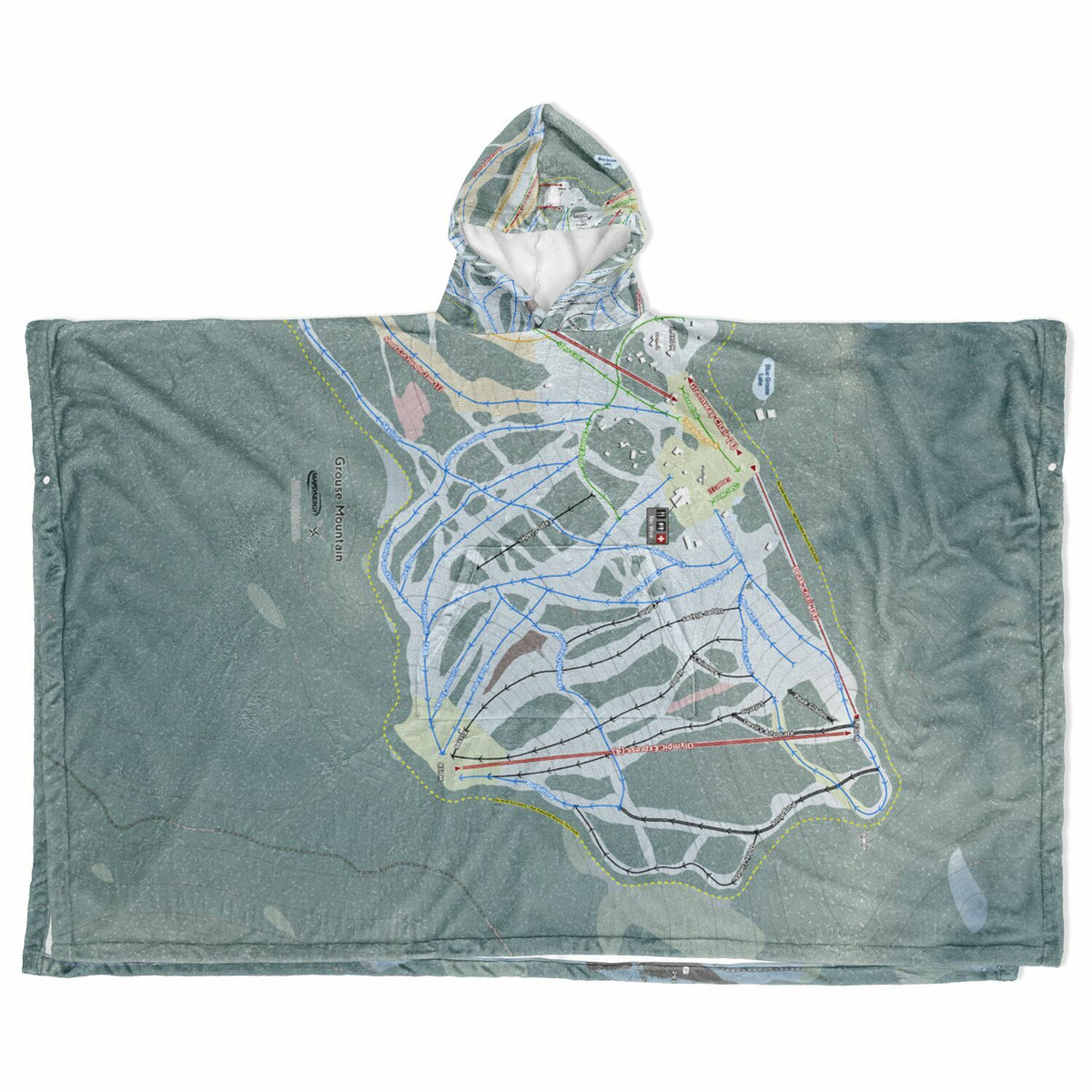 Grouse Mountain, British Columbia Ski Resort Map Flannel Blanket Poncho