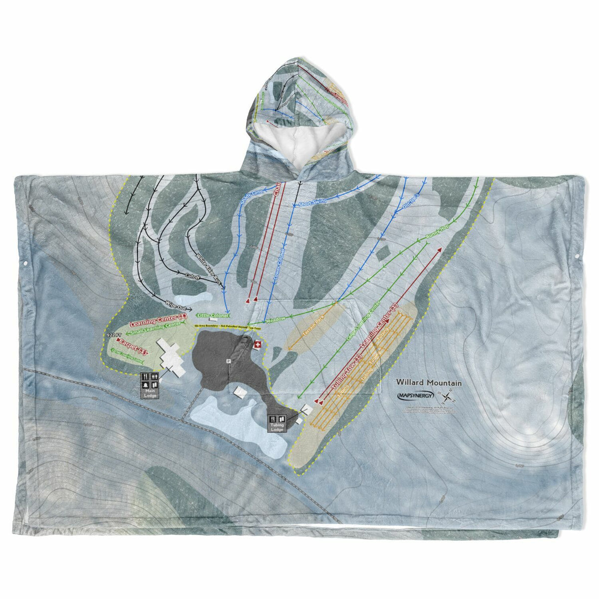 Willard Mountain, New York Ski Resort Map Flannel Blanket Poncho
