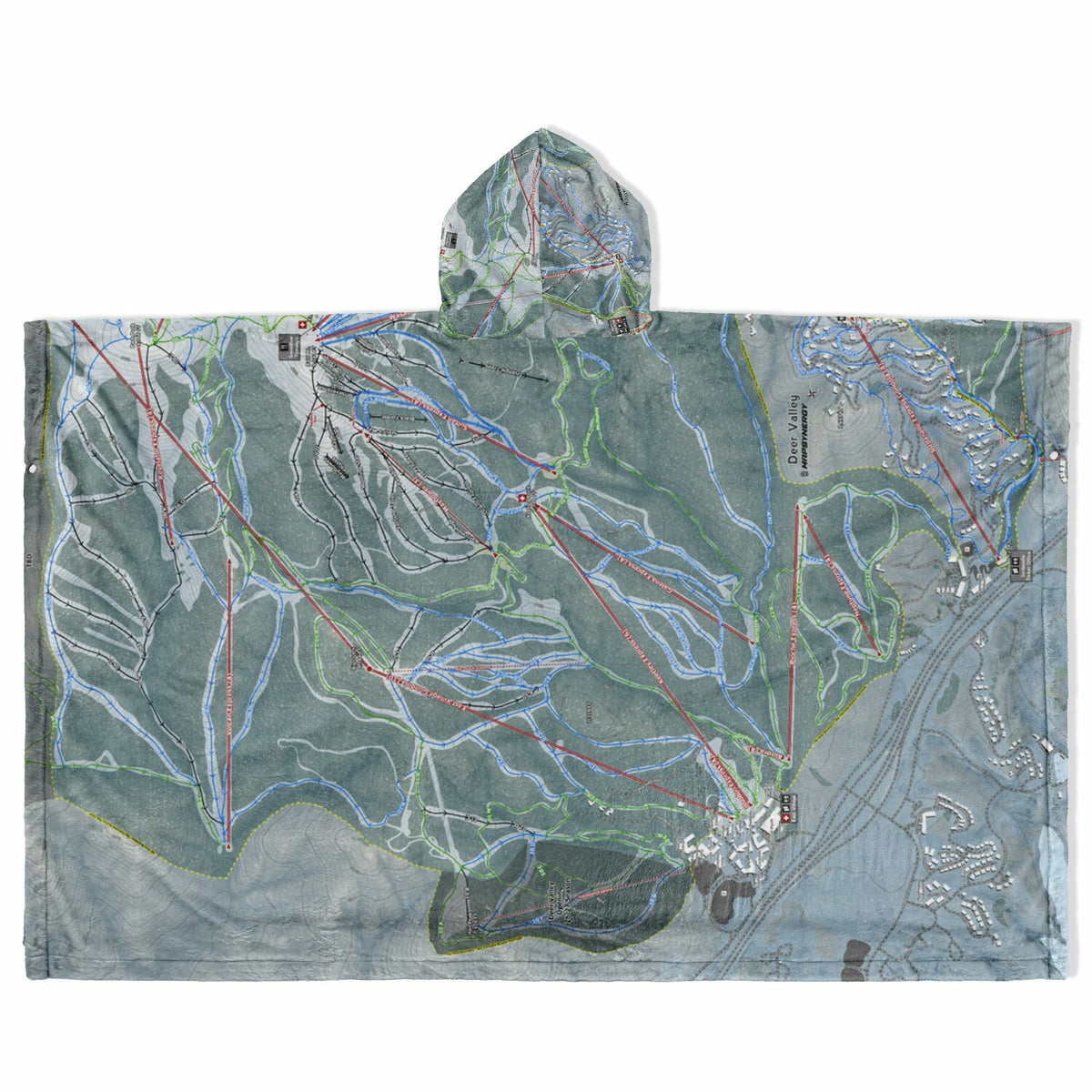 Deer Valley, Utah Ski Resort Map Flannel Blanket Poncho