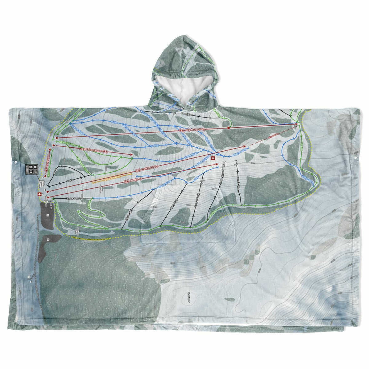Kelly Canyon, Idaho Ski Resort Map Flannel Blanket Poncho