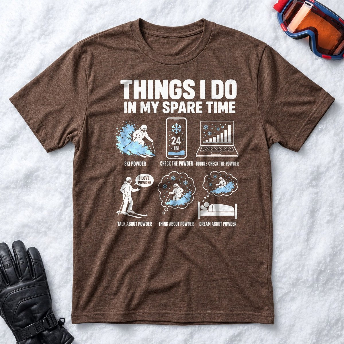 Spare Time Ski Powder - T-Shirt (Heather Brown)