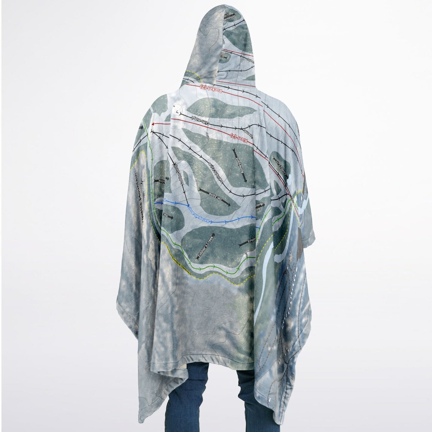 Marquette Mountain, Michigan Ski Resort Map Flannel Blanket Poncho