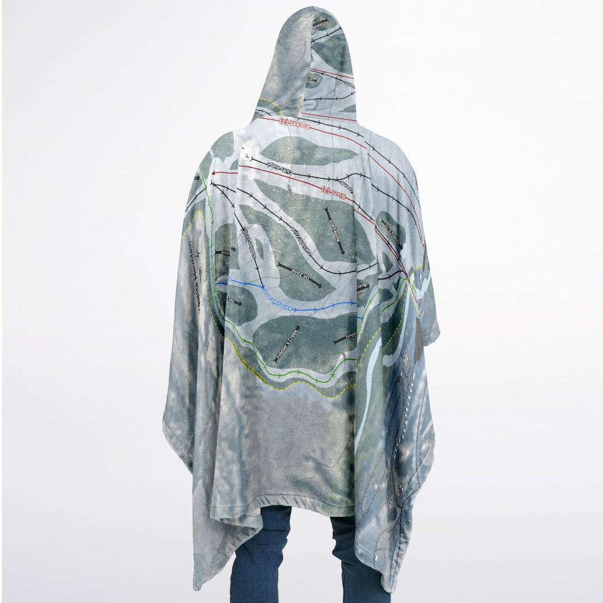 Marquette Mountain, Michigan Ski Resort Map Flannel Blanket Poncho