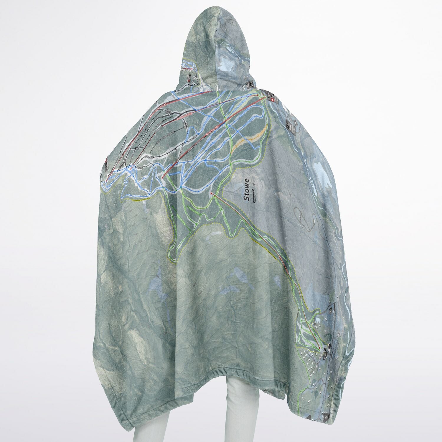 Stowe, Vermont Ski Resort Map Flannel Blanket Poncho