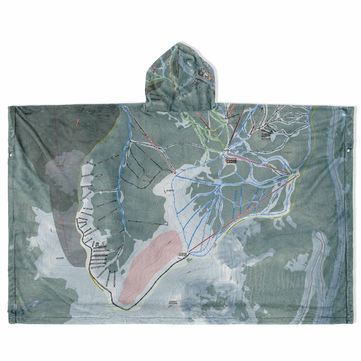 Winter Park, Colorado Ski Resort Map Flannel Blanket Poncho