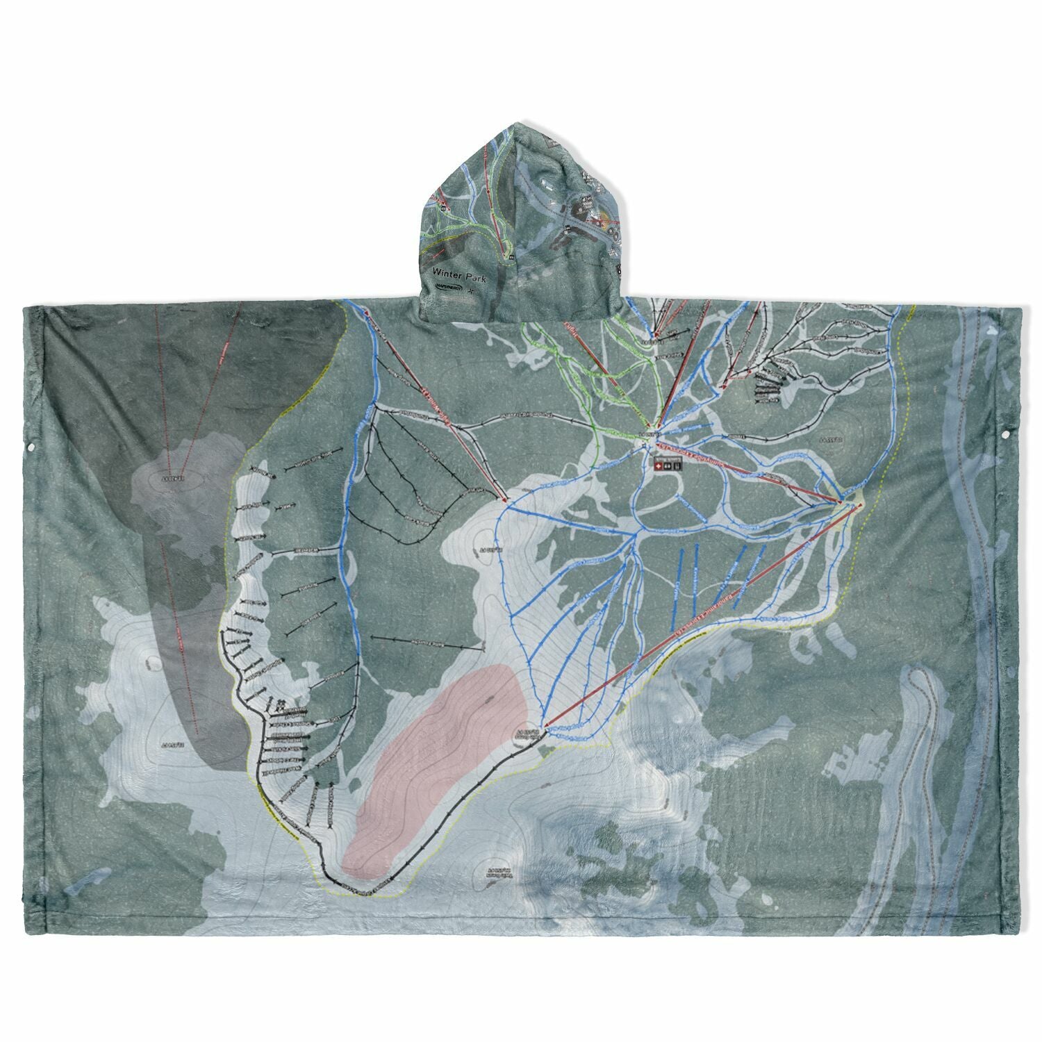 Winter Park, Colorado Ski Resort Map Flannel Blanket Poncho