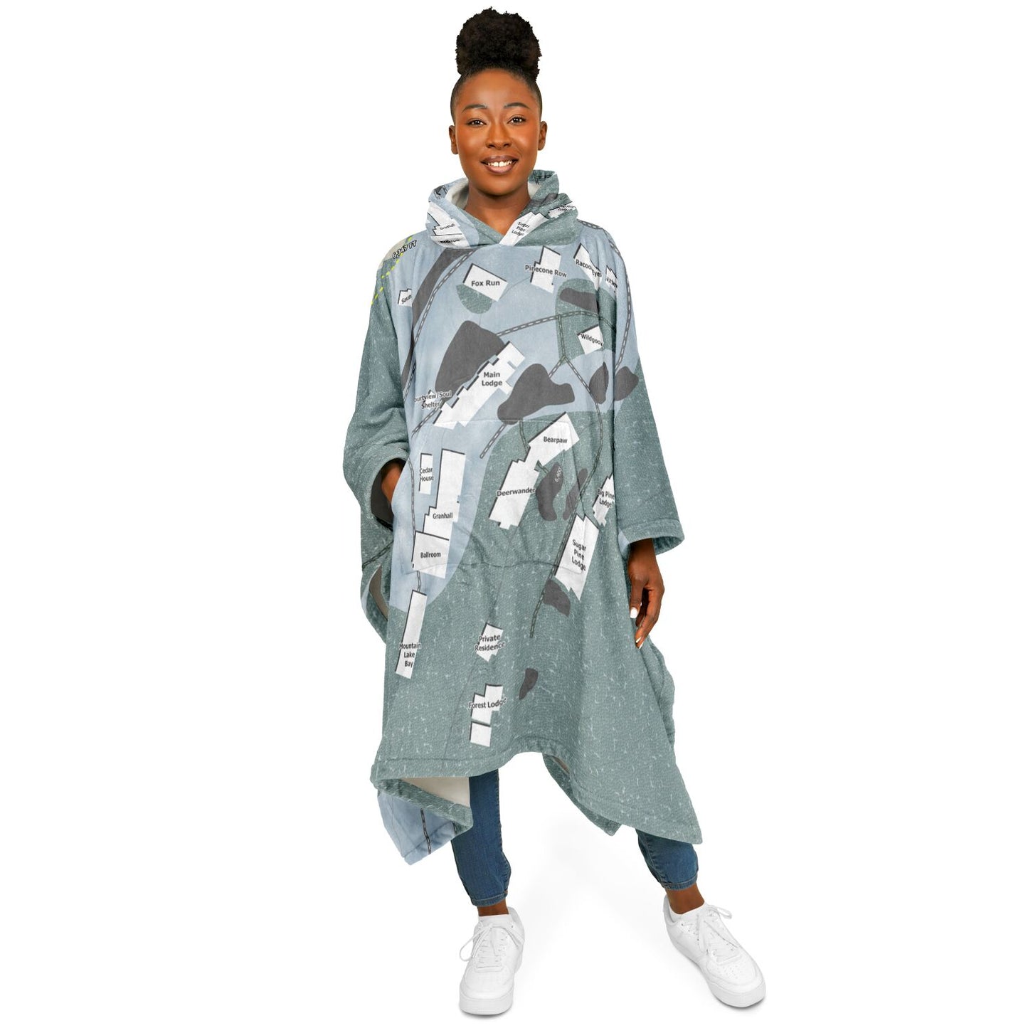 Granlibakken, California Ski Resort Map Flannel Blanket Poncho