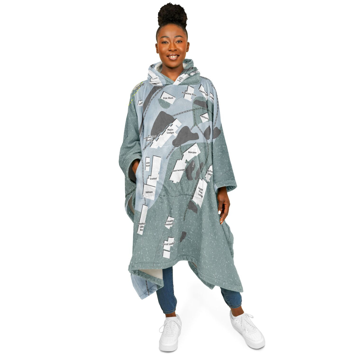 Granlibakken, California Ski Resort Map Flannel Blanket Poncho