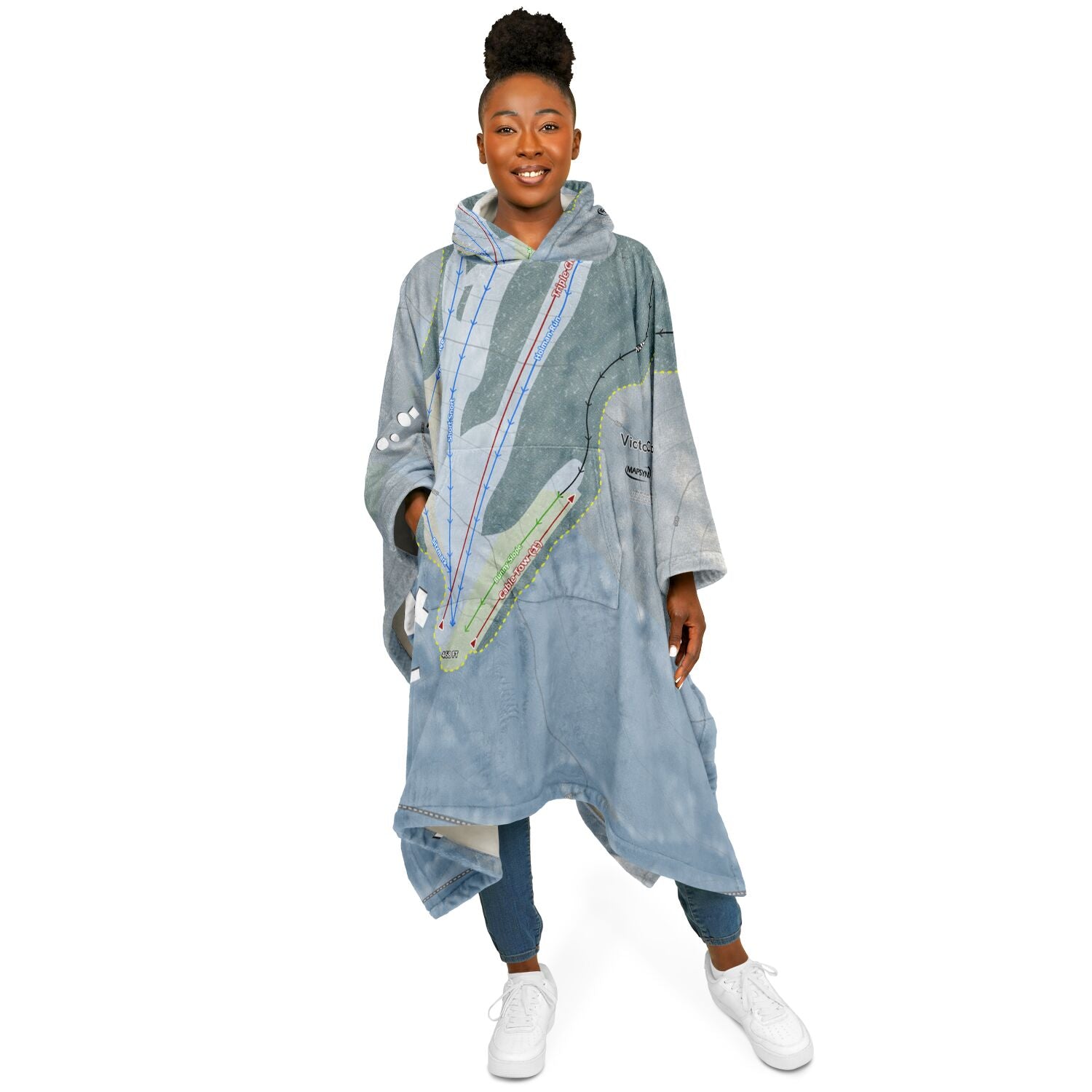 Victor Constant, New York Ski Resort Map Flannel Blanket Poncho
