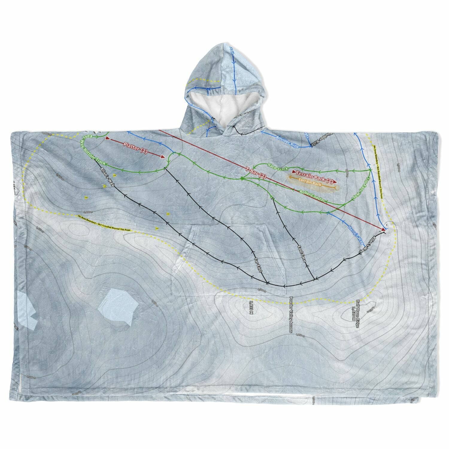 Rainbow, New Zealand Ski Resort Map Flannel Blanket Poncho - Powderaddicts