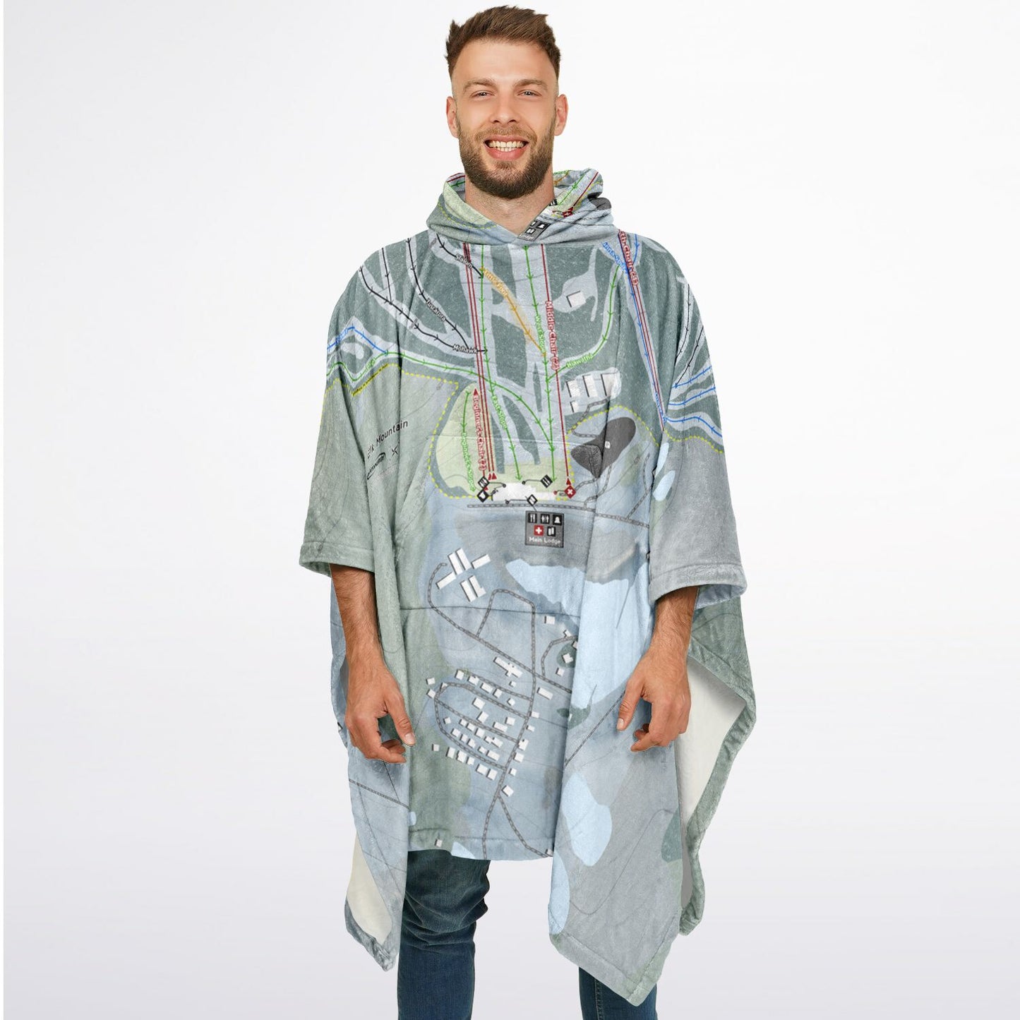 Elk Mountain, Pennsylvania Ski Resort Map Flannel Blanket Poncho