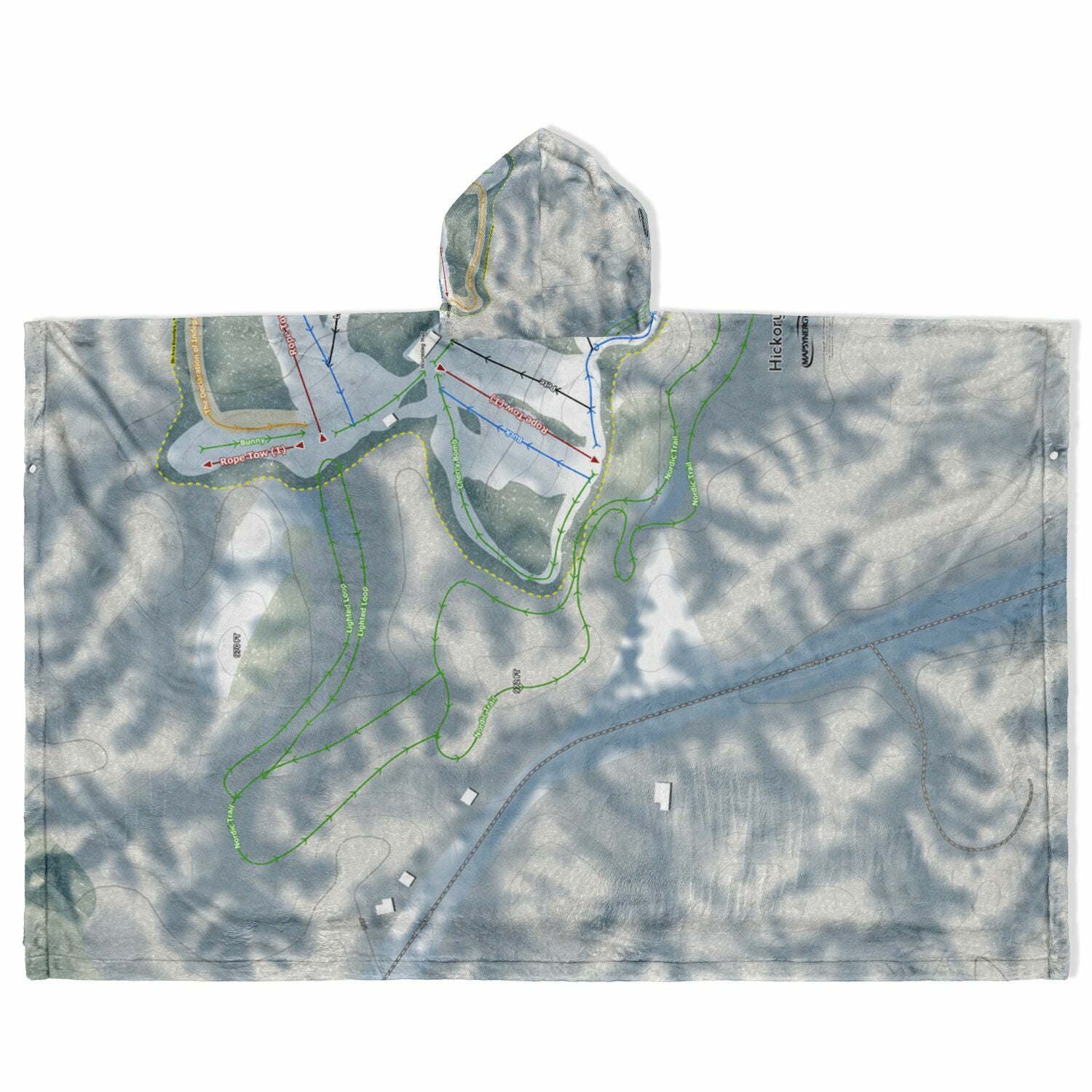 Hickory Hills, Michigan Ski Resort Map Flannel Blanket Poncho