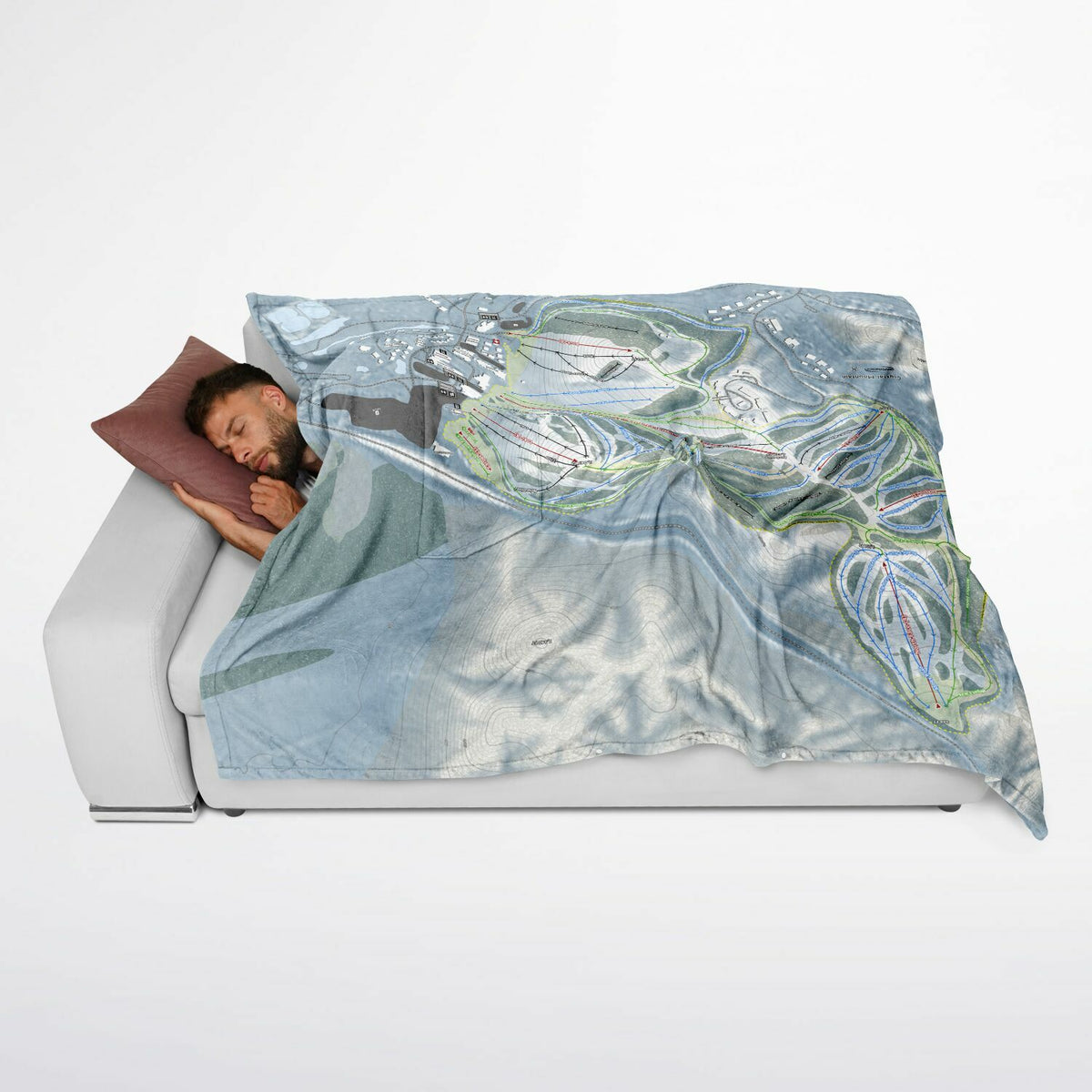 Crystal Mountain, Michigan Ski Resort Map Flannel Blanket Poncho