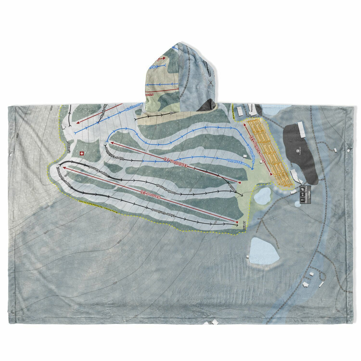 Roundtop, Pennsylvania Ski Resort Map Flannel Blanket Poncho