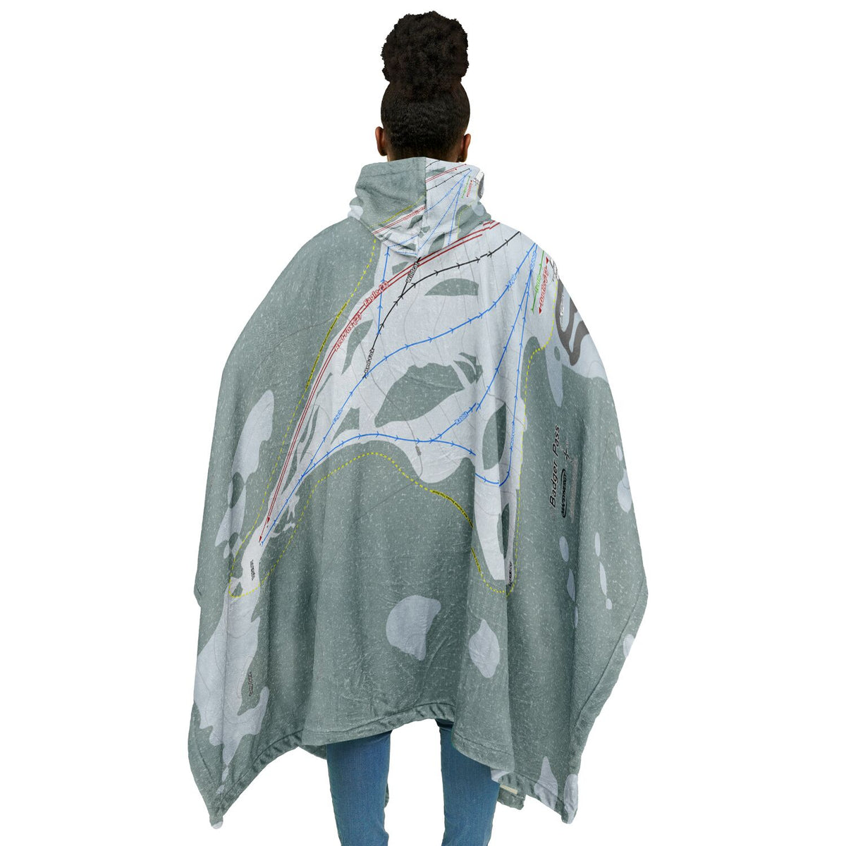 Badger Pass, California Ski Resort Map Flannel Blanket Poncho
