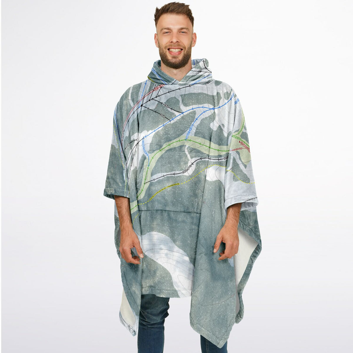 Hogadon, Wyoming Ski Resort Map Flannel Blanket Poncho