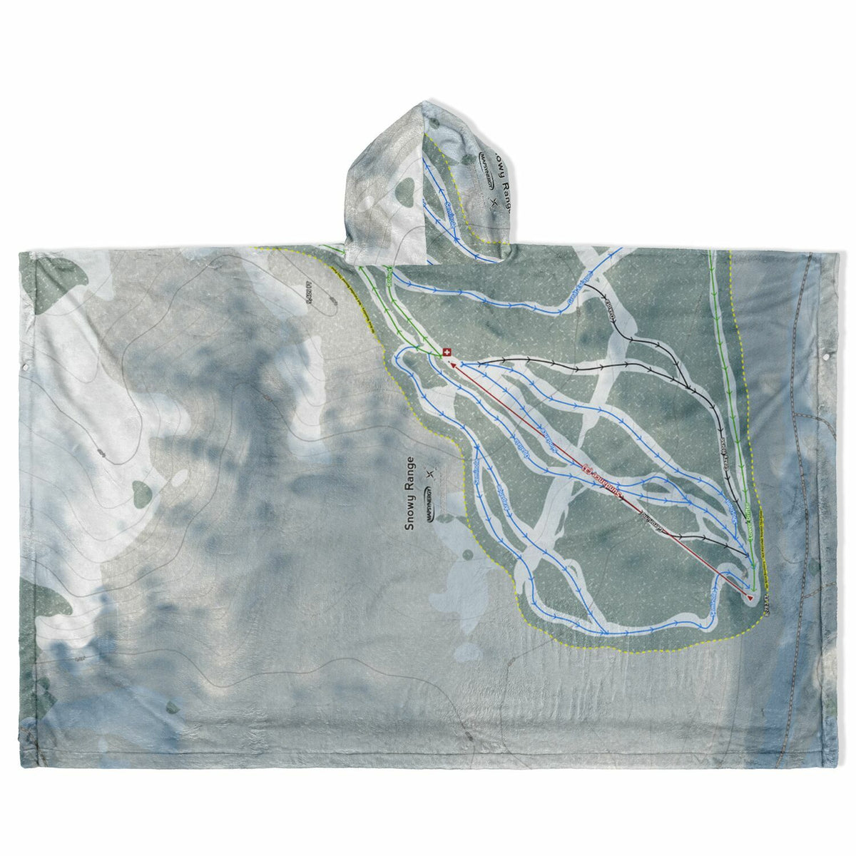 Snowy Range, Wyoming Ski Resort Map Flannel Blanket Poncho