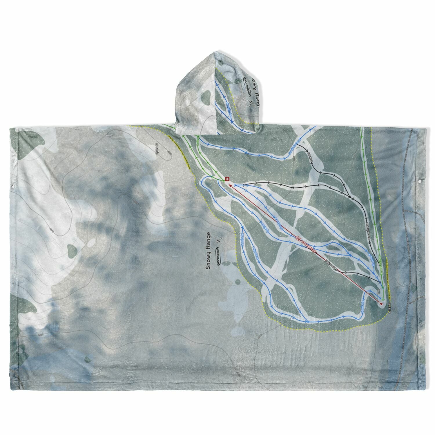 Snowy Range, Wyoming Ski Resort Map Flannel Blanket Poncho