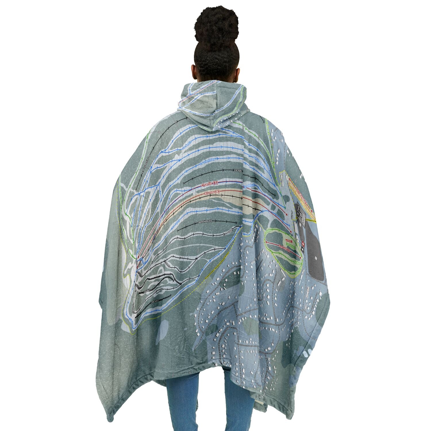 Le Valinouet, Quebec Ski Resort Map Flannel Blanket Poncho