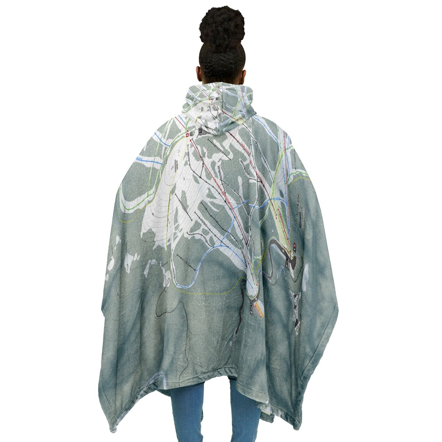 Mt Spokane, Washington Ski Resort Map Flannel Blanket Poncho