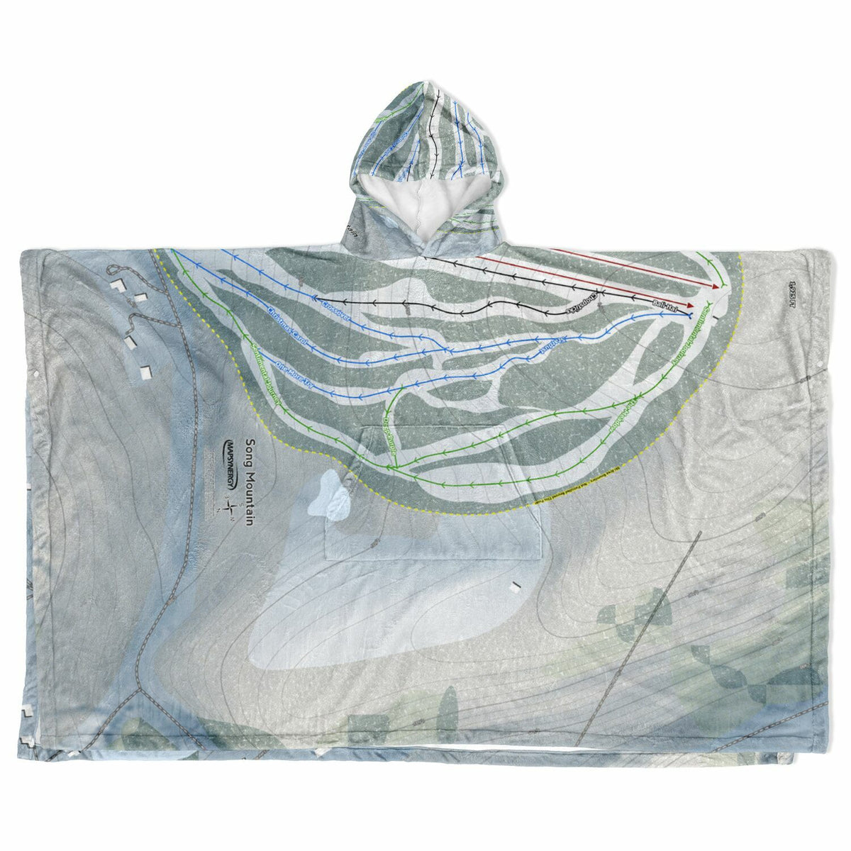 Song Mountain, New York Ski Resort Map Flannel Blanket Poncho