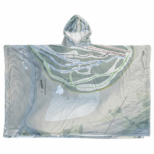 Song Mountain, New York Ski Resort Map Flannel Blanket Poncho