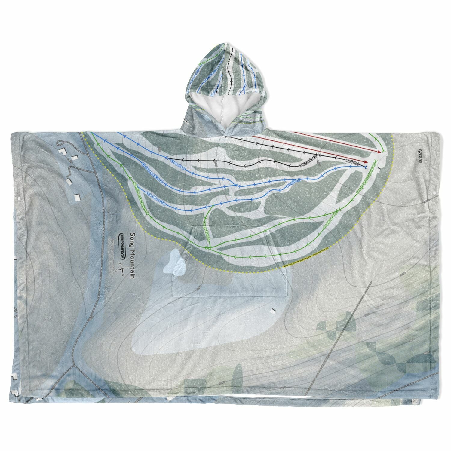 Song Mountain, New York Ski Resort Map Flannel Blanket Poncho